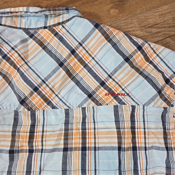 O’Neill Shirt Men’s Large Blue Plaid Snap Button Short Sleeve Collared Casual - Picture 9 of 9